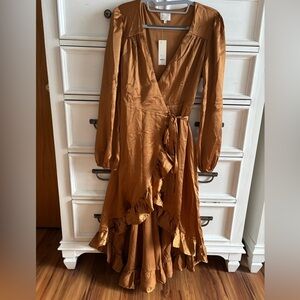 Copper Long Sleeve Wrap Dress